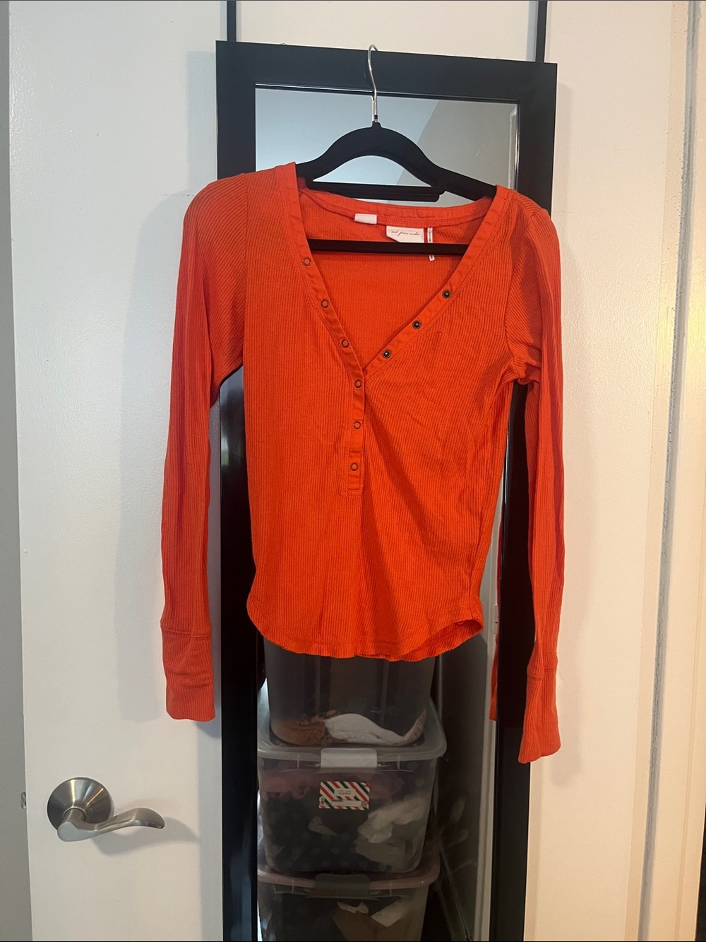 Urban Outfitters Rust Orange Ribbed Henley Long Sleeve Top